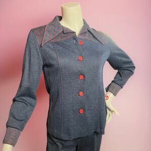 VINTAGE 70s JCPenney Heart Leisure Suit 2 Piece Size 4 Flare Hippie Retro Mod